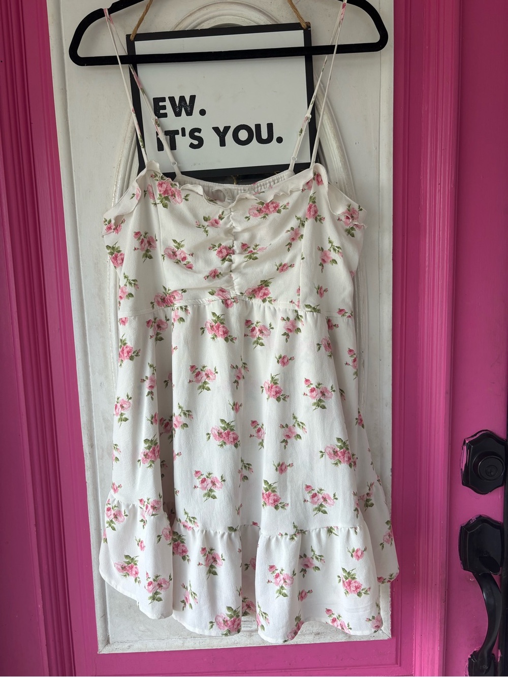Altar'd State White Floral Tiered A-Line Dress romper with Pink Roses - Picture 3 of 7